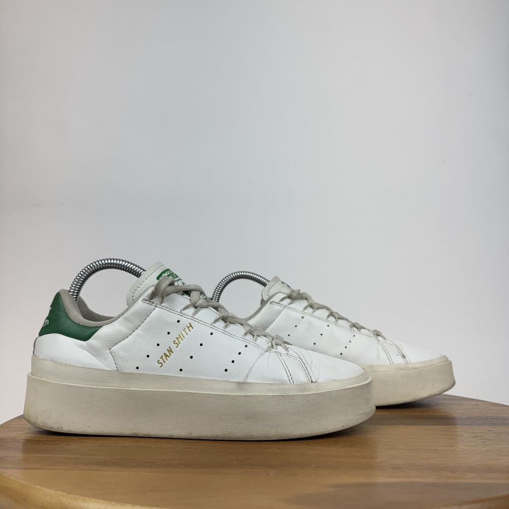 Womens Adidas Stan Smith Bonega White Green Leather Platform Sneakers Size 7.5 M